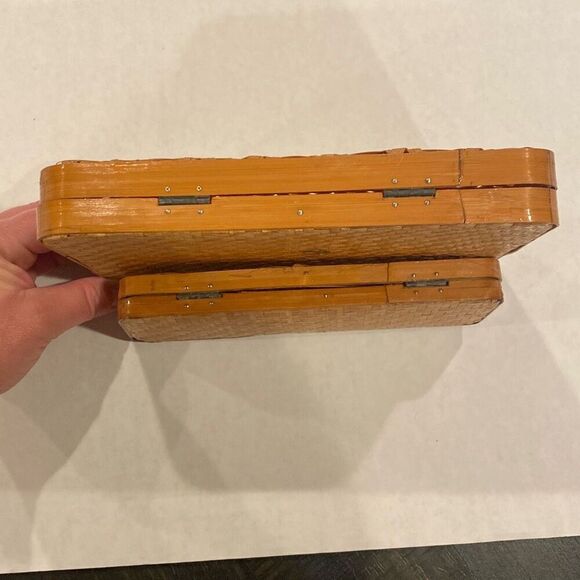 Vintage Lillian Vernon Nesting Pencil Cases Bamboo Cane Woven 2 Pieces - Picture 9 of 12